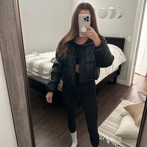 Faux Leather Puffer Jacket